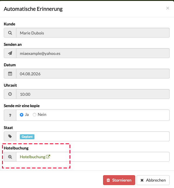 geplante automatische Terminerinnerungen in der Software für Hundesalon und Tierbetriebe anzeigen