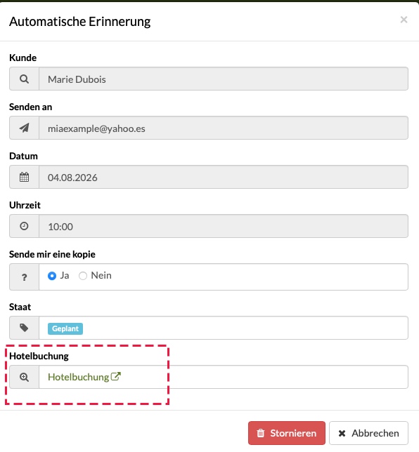 geplante automatische Terminerinnerungen in der Software für Hundesalon und Tierbetriebe anzeigen
