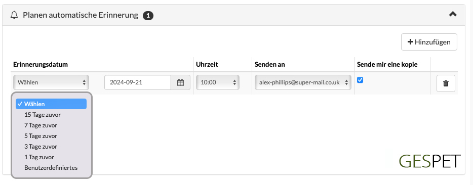 Erinnerung an den Termin senden