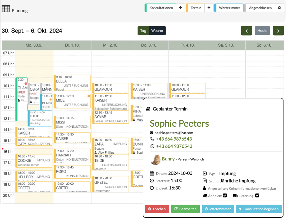 veterinary schedule