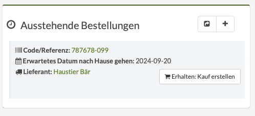 Tiergeschäft-Programm Ausstehende Lieferantenbestellungen