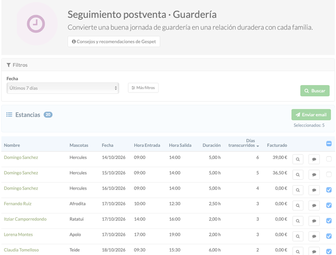 informe de seguimiento postservicio para guarderias de mascotas