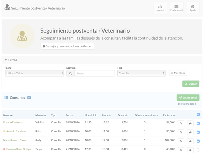 informe de seguimiento postservicio para veterinarios