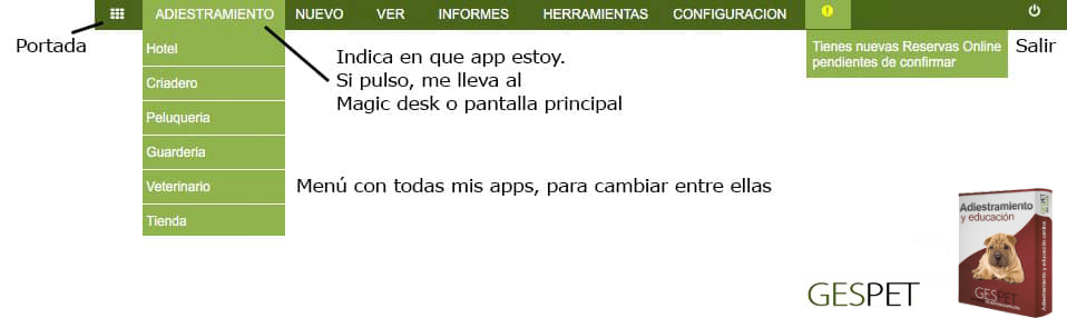 software adiestramiento menu superior en el software para adiestradores caninos, educadores caninos y escuelas de adiestramiento