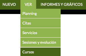 menú para ver cursos de adiestramiento canino y planificar sesiones