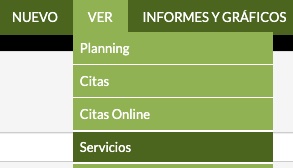 menú para ver servicios de adiestramiento canino pendientes de cobrar y facturar