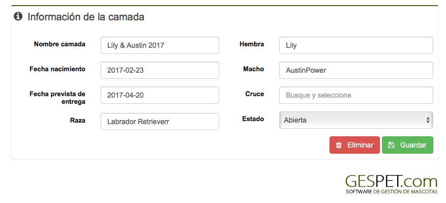 app criador camadas en el software para criadores caninos, criaderos, camadas, pedigree y consanguinidad