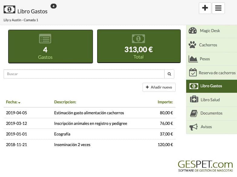 libro de gastos de camadas