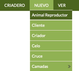menú para añadir animales reproductores en un criadero de perros