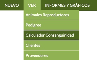 menú del calculador de consanguinidad para criadores caninos