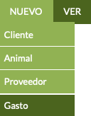 menú para registrar gastos en guardería canina, felina y de mascotas