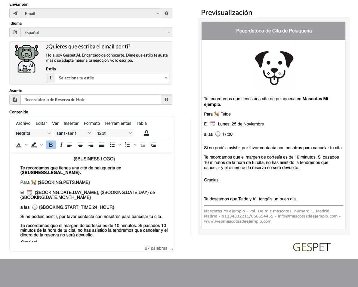 enviar recordatorios automaticos a clientes de citas de peluqueria