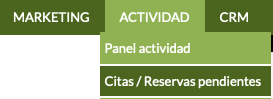 menú de citas y reservas pendientes en CRM para negocios de mascotas