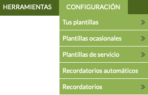 Menú de configuración del módulo de Marketing