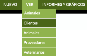menú para ver clientes y animales en el software de adiestramiento canino
