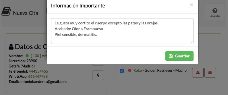 historial de servicios anteriores en software de peluquería canina