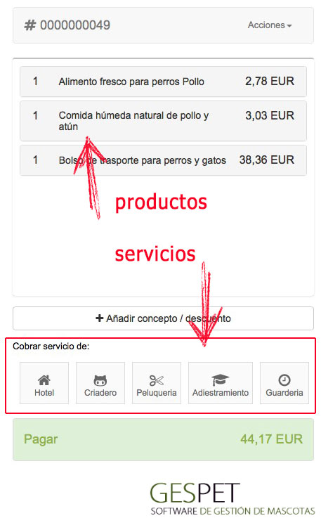 vender productos y servicios juntos en negocios de mascotas con Gespet - programa animales vender productos y peluqueria