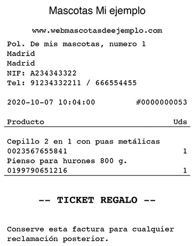 enviar ticket por email en tienda de animales