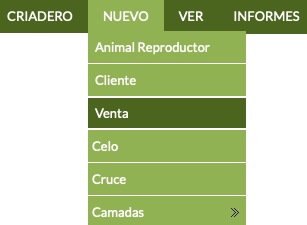 menú para crear venta de cachorros en software para criaderos caninos