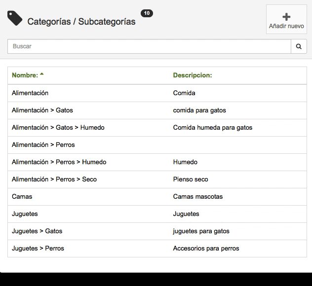 ficha de producto en software para tienda de animales