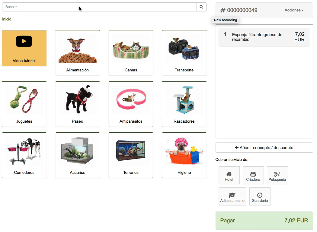 TPV de tienda de animales usando escáner de productos