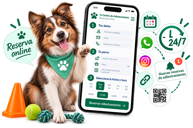 Reservas online para adiestradores caninos y centros de educación canina