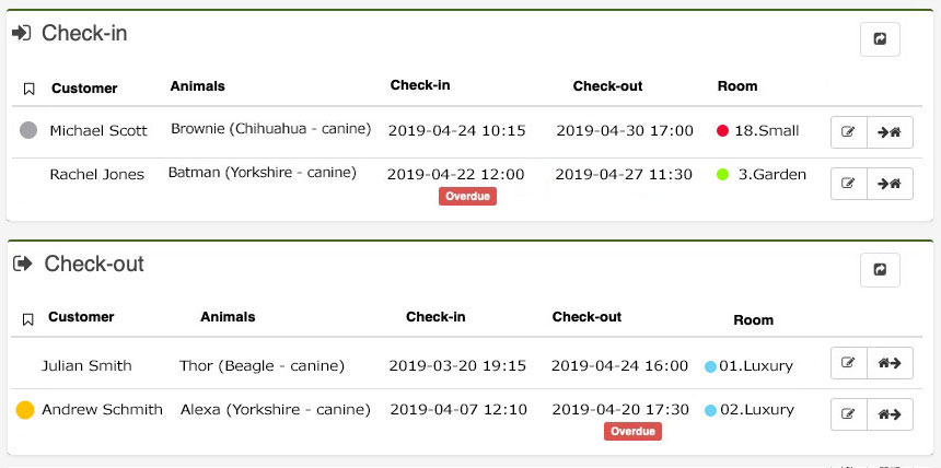 hotel software check-in for animals