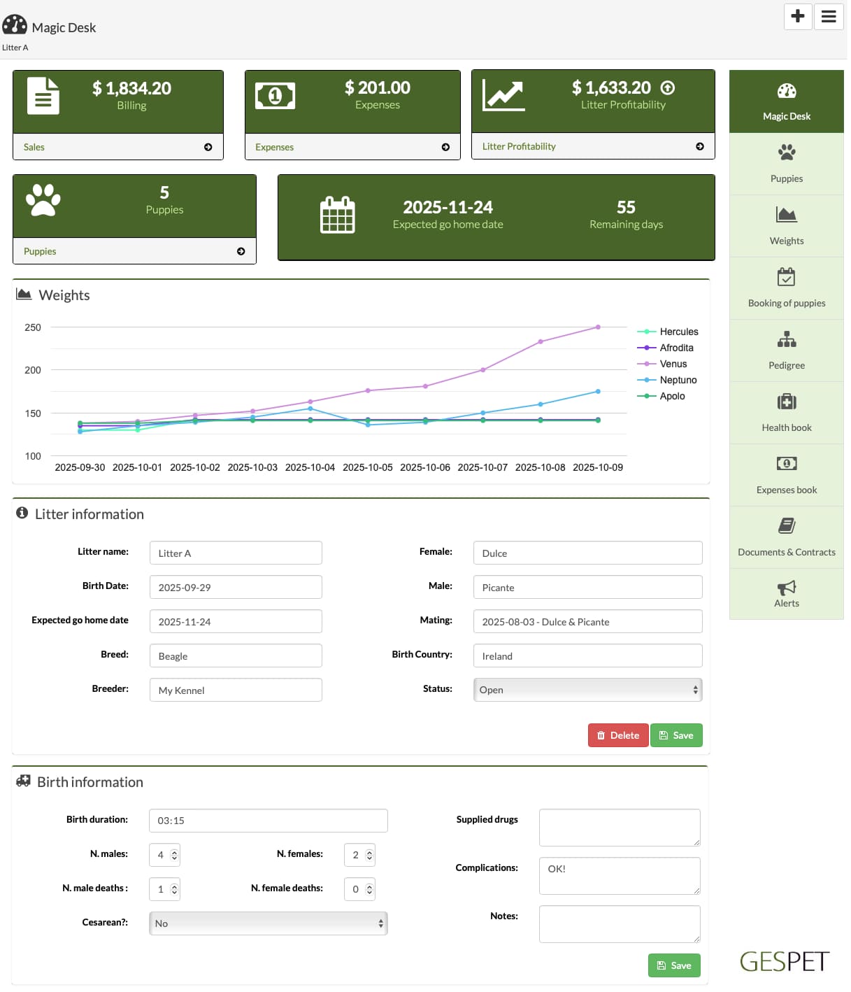 puppy litter management software