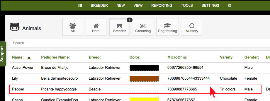 Pedigree software - inbreeding coefficient calculator screenshot for dog breeding and pedigree software