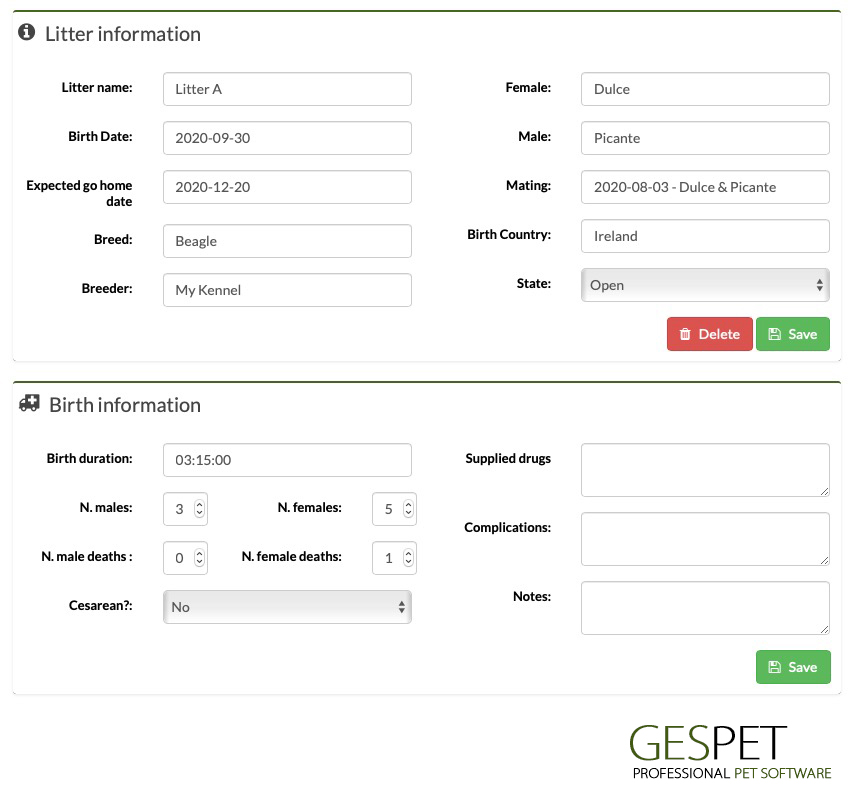 App for breeders: mating, heat, planned litters and puppies screenshot for dog breeding and pedigree software