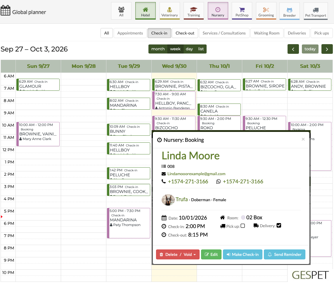 SCHEDULE for different pet businesses