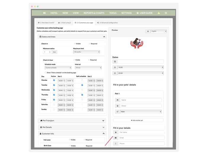 dog training booking dashboard