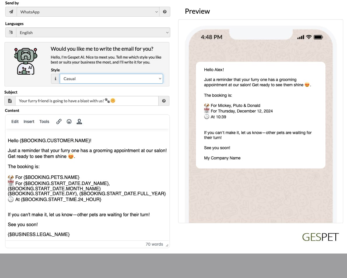 pet business marketing software with WhatsApp, email and customer communication tools - pet business marketing and reminder software marketing settings avanzada banner 2