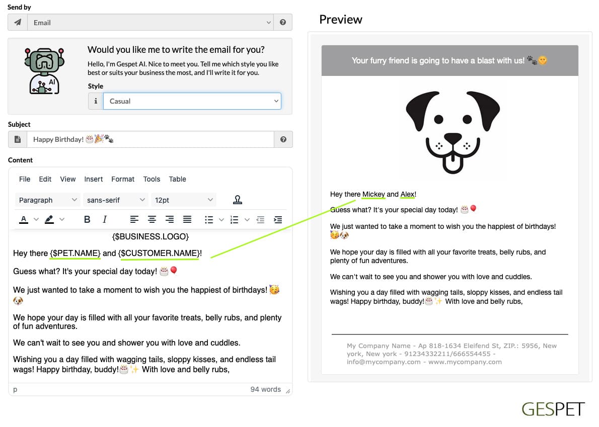 pet birthday email template