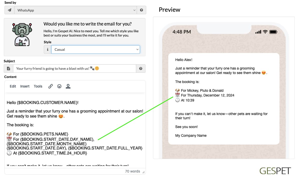 Software sending automatic appointmet reminders to customer for pet business screenshot for automatic reminder software for pet businesses