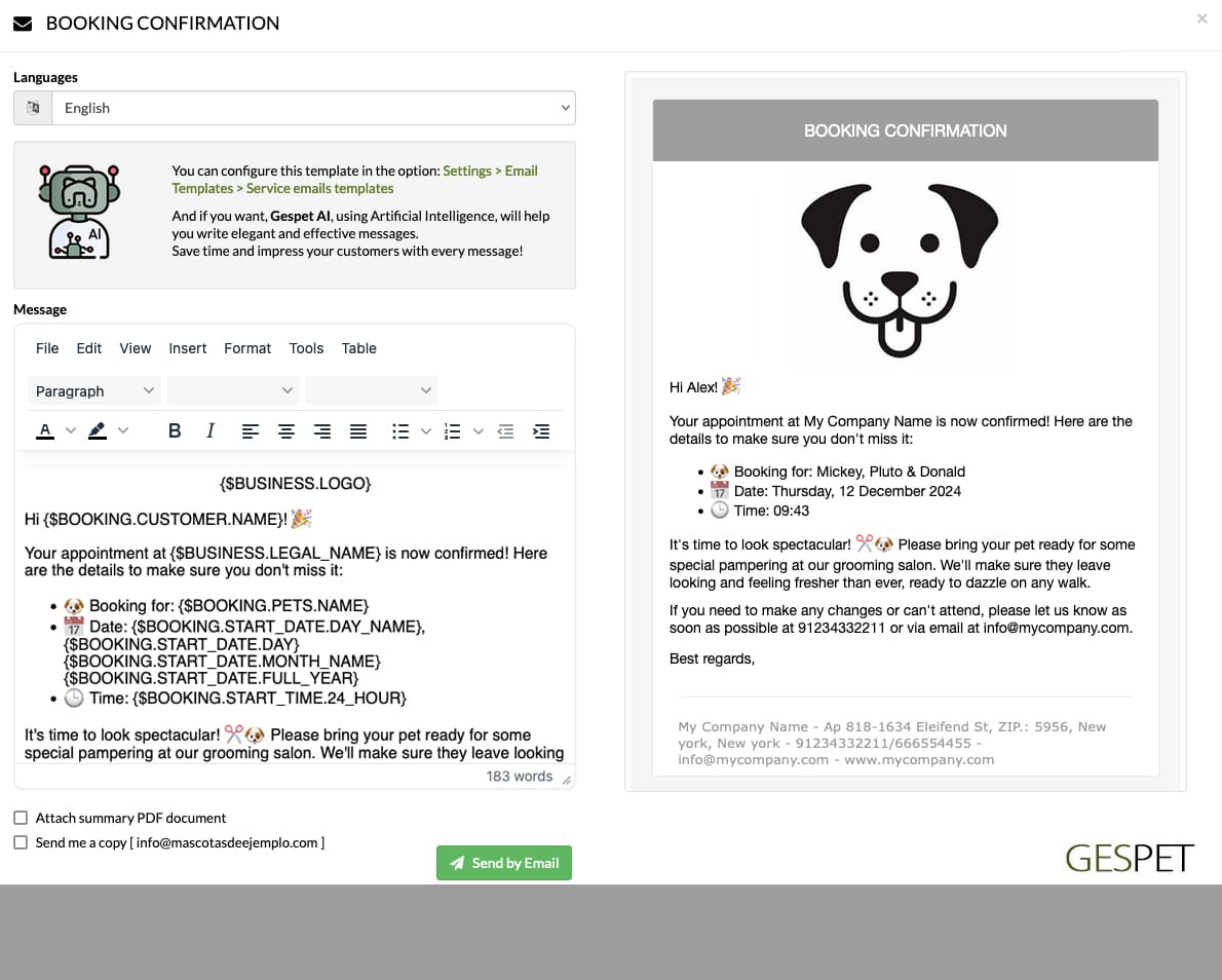 pet business marketing software with WhatsApp, email and customer communication tools - software tierbetriebe haustiere management senden confirmacion de termin banner
