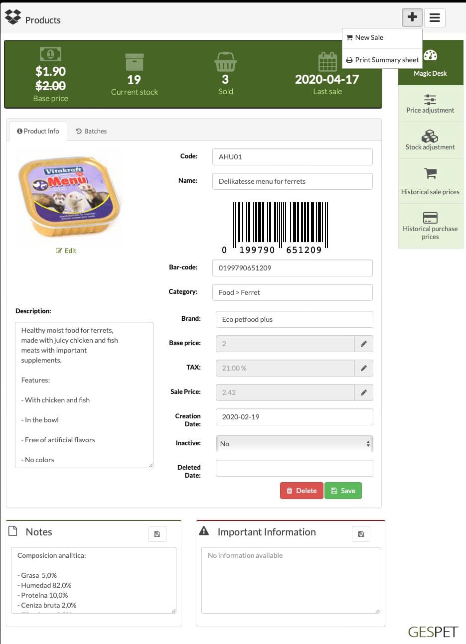 pet shop product page