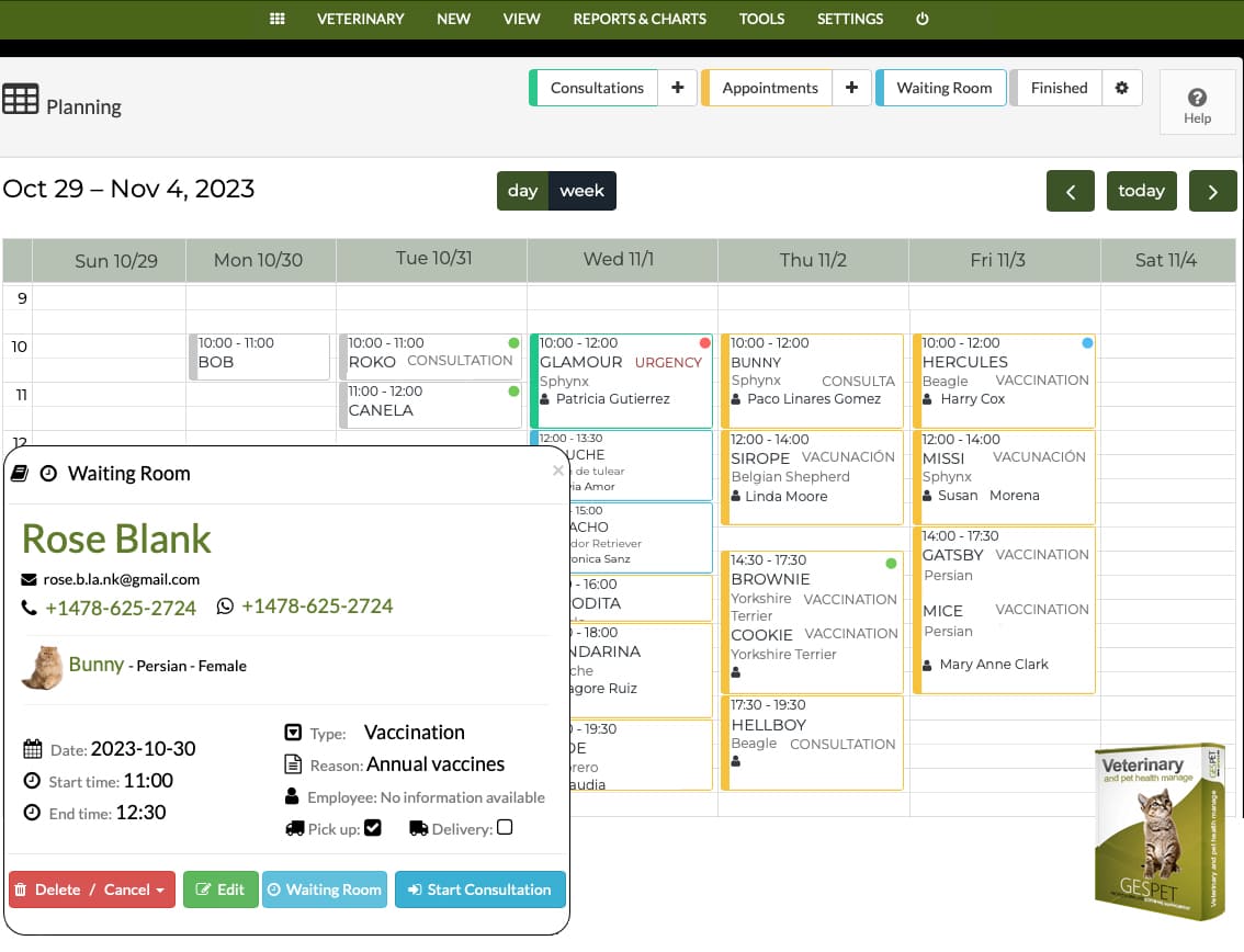 veterinary appointment planner