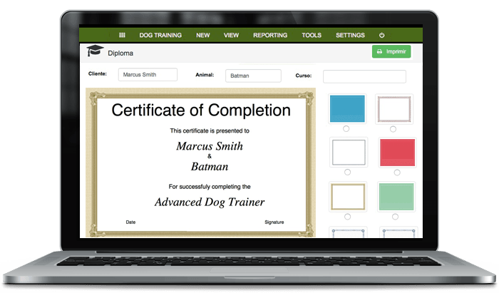 dog training diploma generator for trainers, ethologists and obedience schools