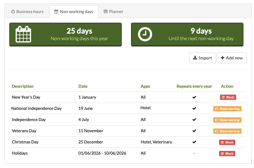 Holiday and closure management for pet businesses