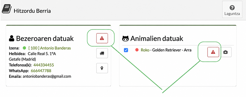 maskoten ile-apaindegiko bezero eta maskoten informazio garrantzitsua