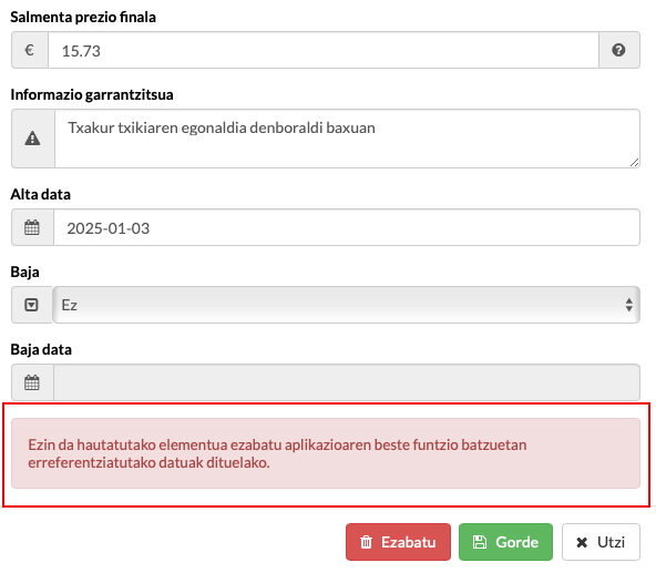 guarderiako prezioak konfiguratzeko Gespet panela