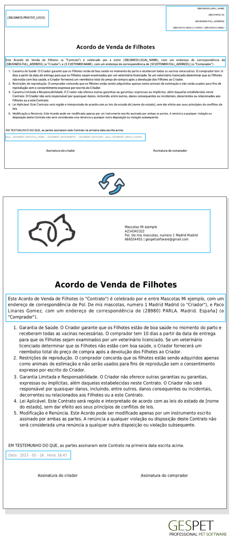 txakurkumeen salmenta kontratuaren adibidea