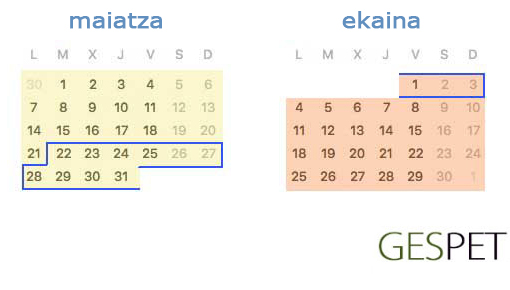 maskoten hotelerako denboraldi altu eta baxuko egutegia