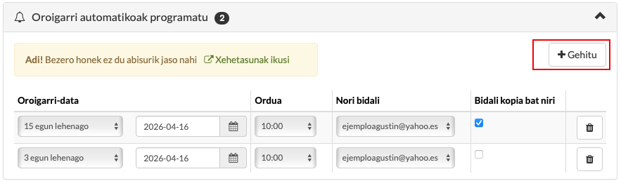 bezeroari erreserbaren oroigarria automatikoki bidaltzea Gespetekin