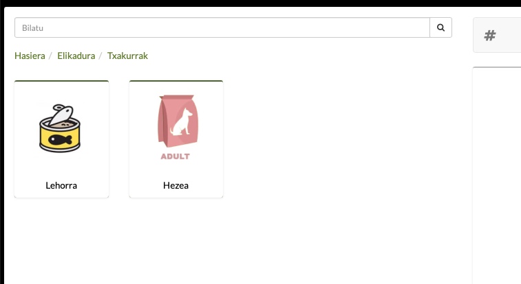 maskotentzako produktuak kategoriaka saltzeko programa