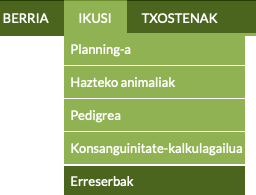 hazleentzako softwarean txakurkumeen erreserbak ikusteko menua