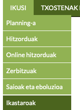 txakur-hezitzaileentzako softwarean ikastaroak ikusteko menua