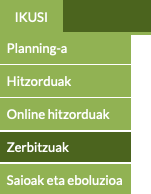 txakur-heziketako softwarean adiestramentu zerbitzuak ikusteko menua