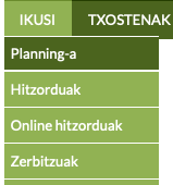 txakur-heziketako softwarean planninga eta hitzorduen agenda ikusteko menua